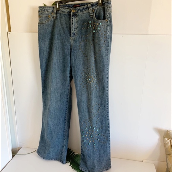 Andre Bini Turquoise Bling Jeans! Size 16 - Picture 2 of 7